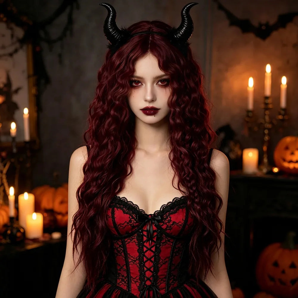 Burgundy Long Curly