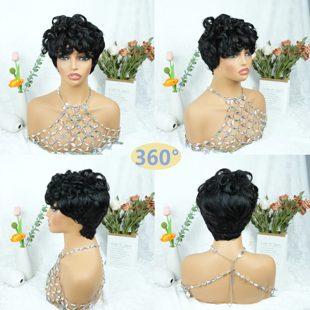 Short Curly Natural Color Pixie
