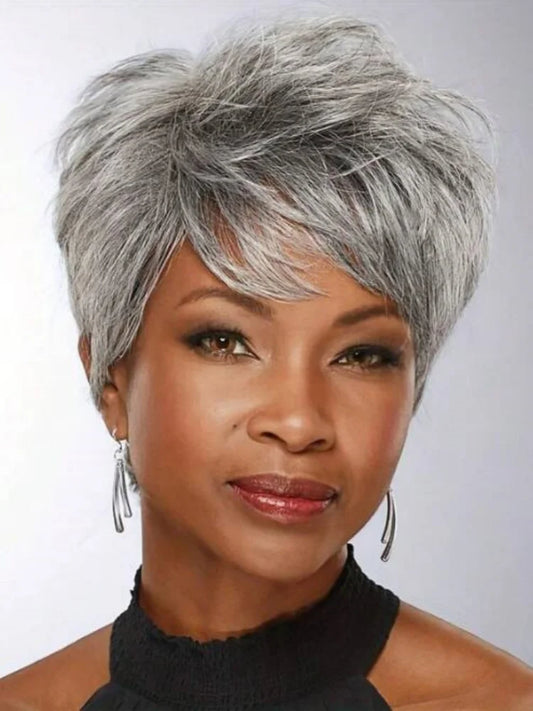 Women Over 60 Short Hair Short Gray Wigs