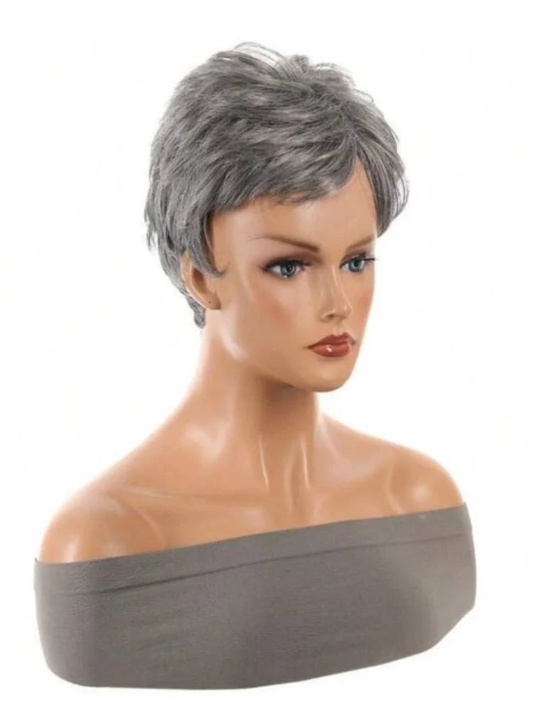 Women Over 60 Short Hair Short Gray Wigs