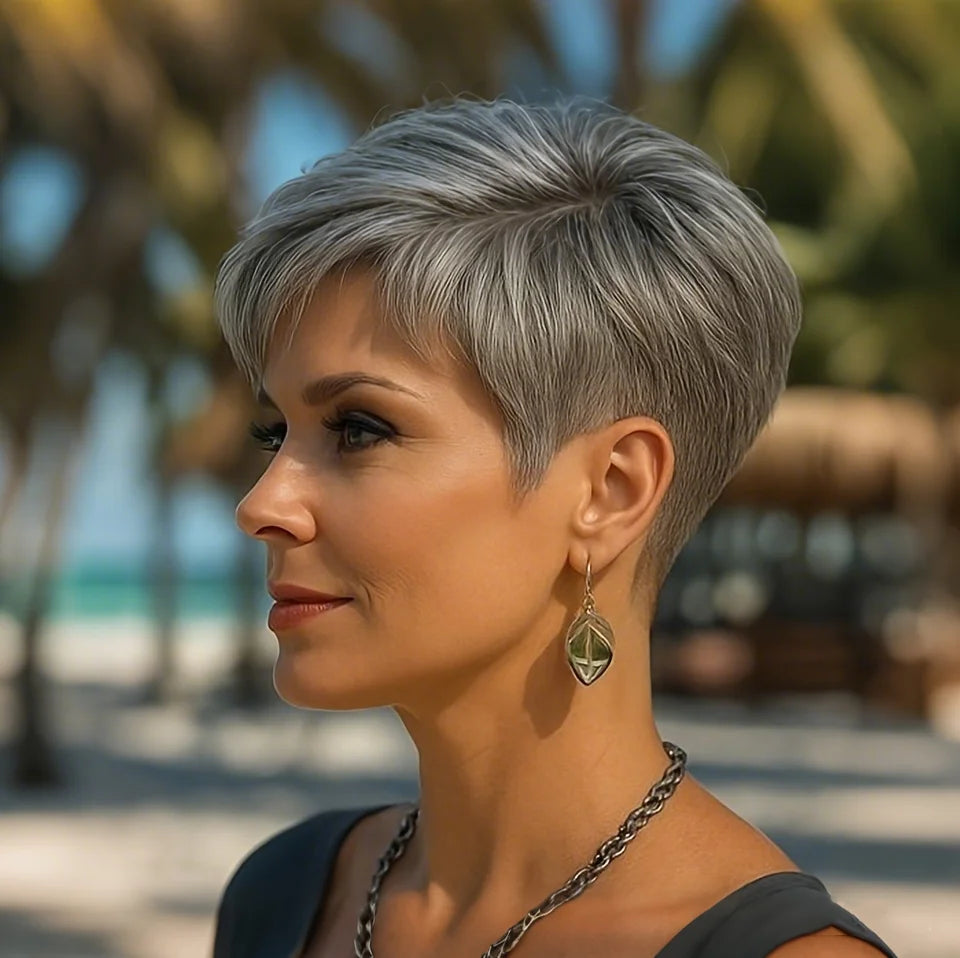 Short Gray Human Hair Wig