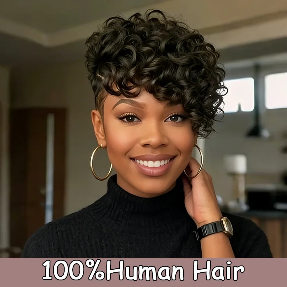 Short Curly Natural Color Pixie