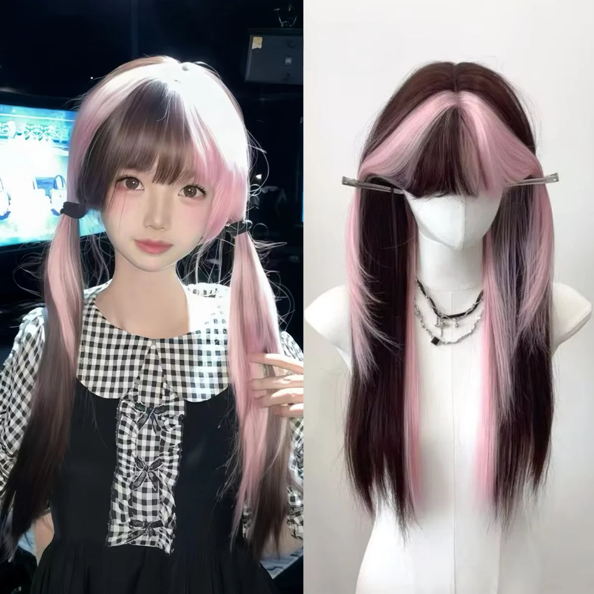 Ombre Pink Brown Wig