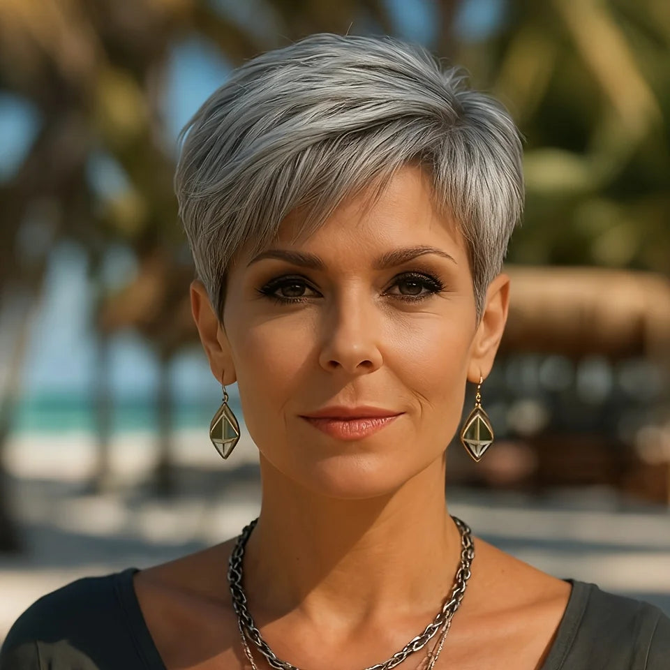 Short Gray Human Hair Wig