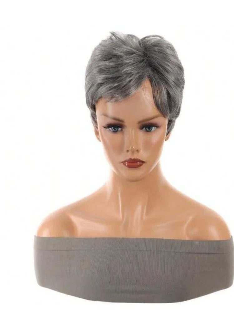 Women Over 60 Short Hair Short Gray Wigs