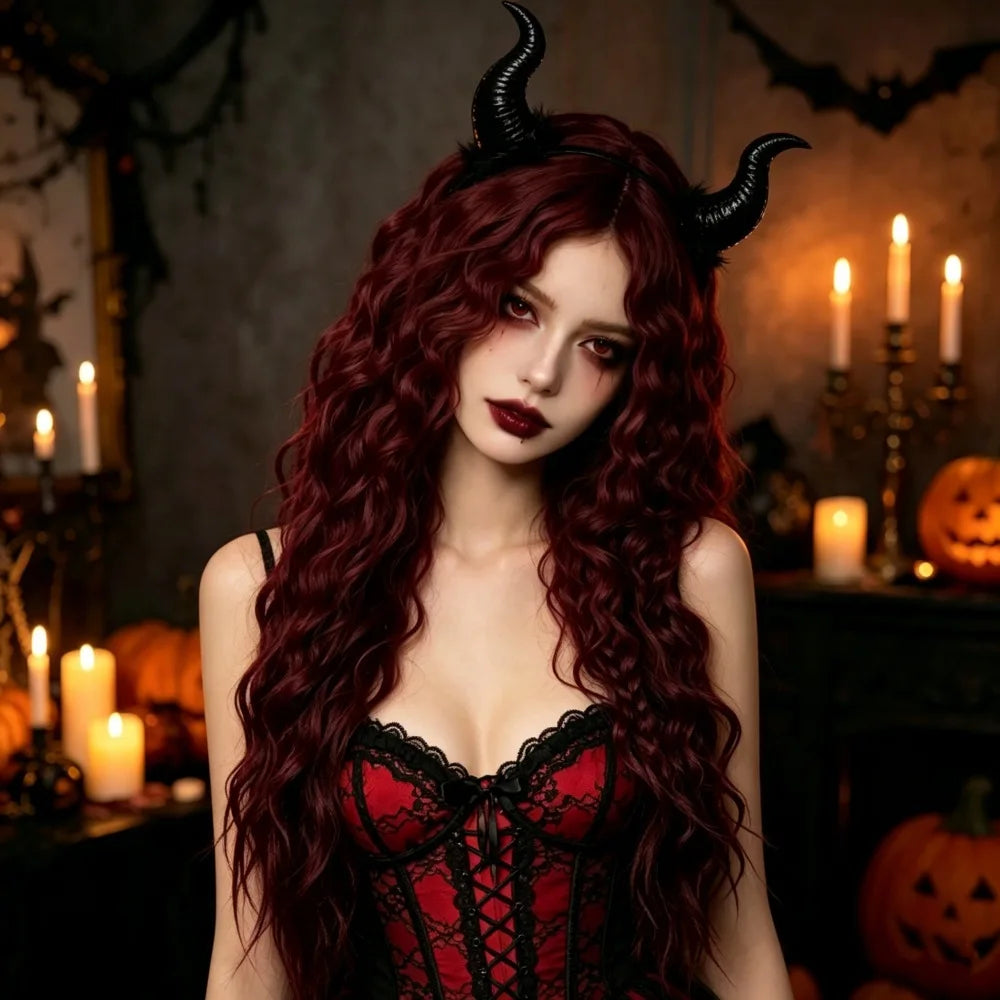 Burgundy Long Curly
