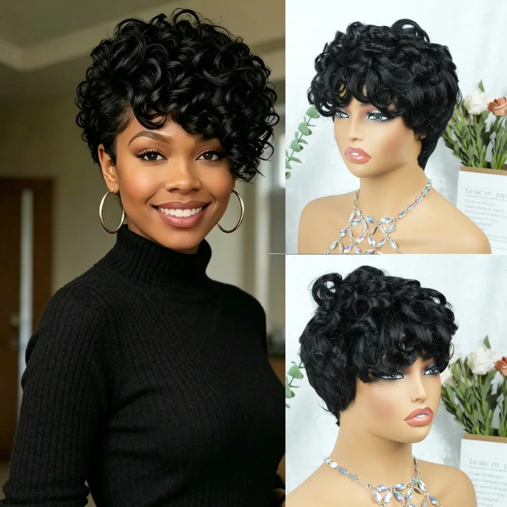 Short Curly Natural Color Pixie