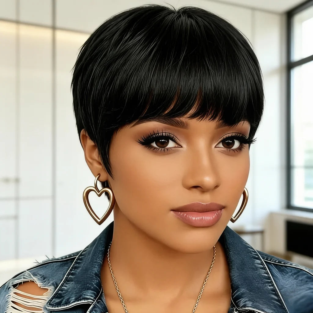 Short Burgundy Pixie  Wig,