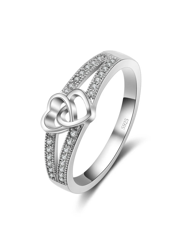 925 Sterling Silver Color Ring Simple Sweet Romantic Style Lover Gifts Cross Love Shape For Women Engagement Ceremony Jewelry