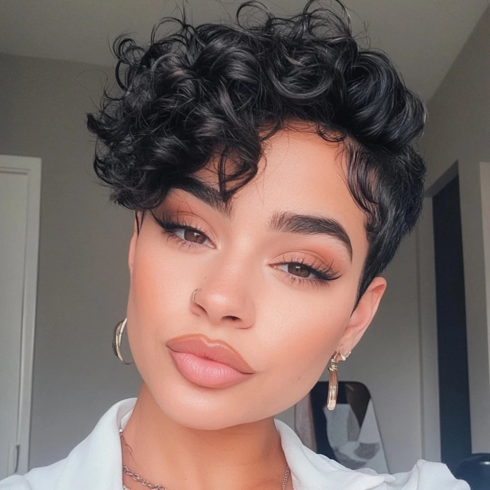 Short Curly Natural Color Pixie