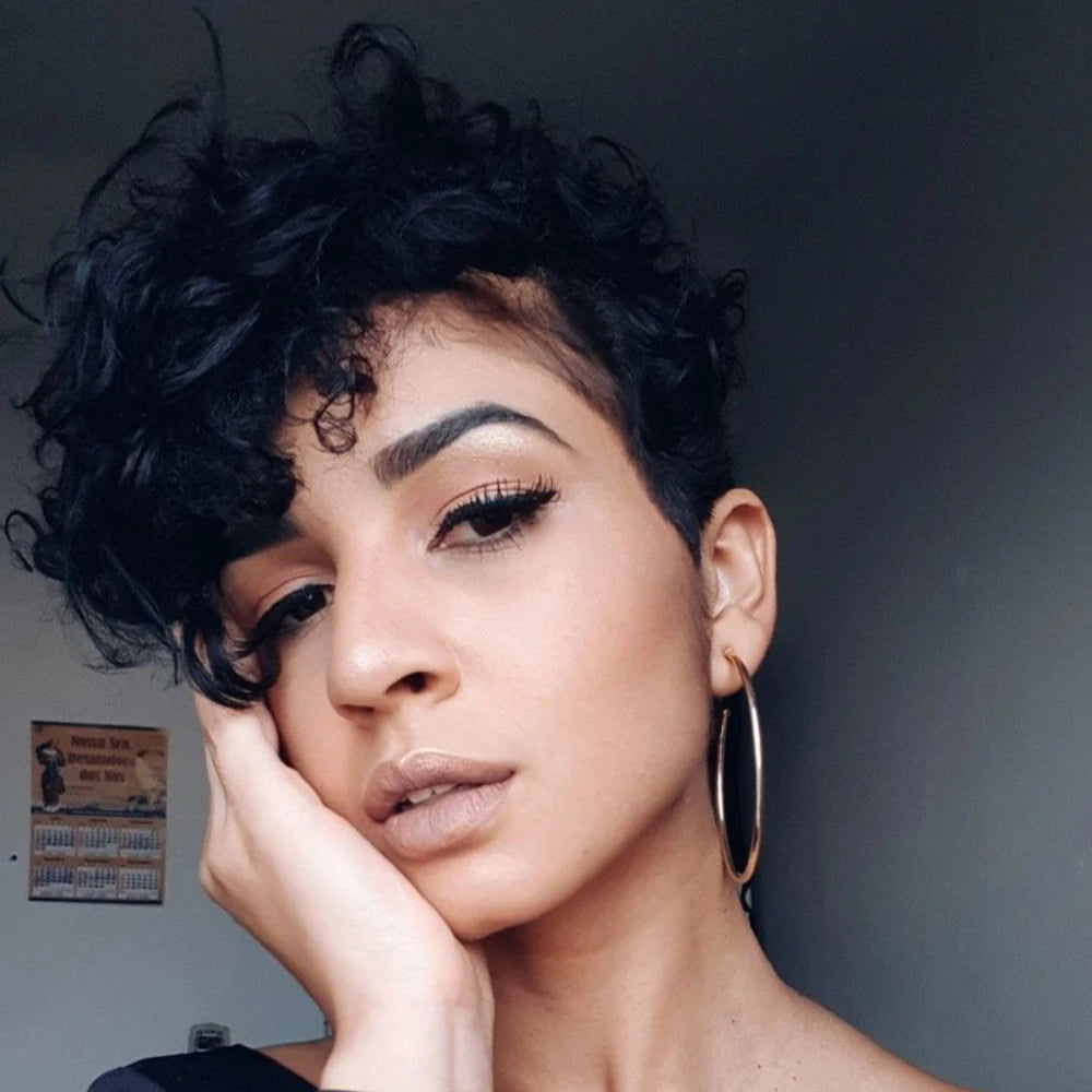 Short Curly Natural Color Pixie