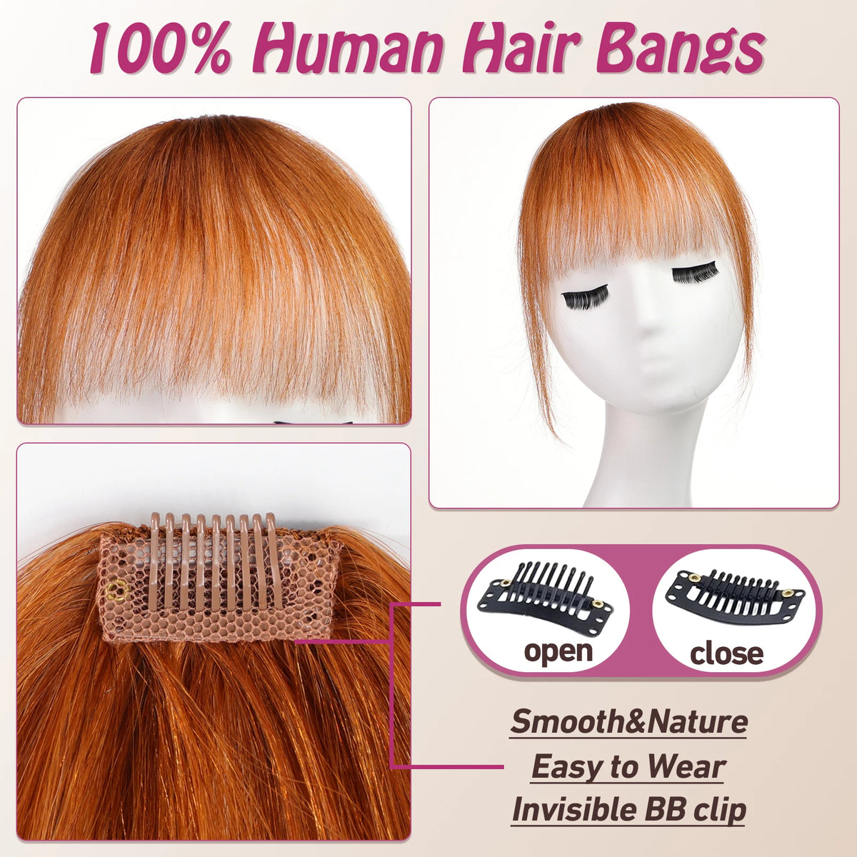 Ginger Orange Human Hair Bangs