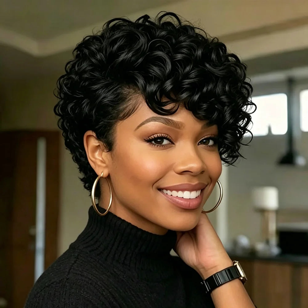 Short Curly Natural Color Pixie