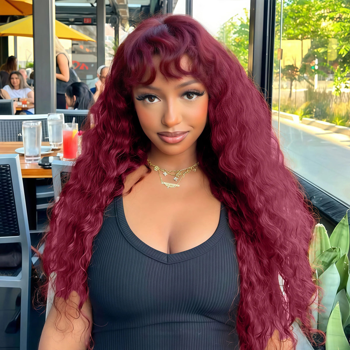 Burgundy Curly Wig