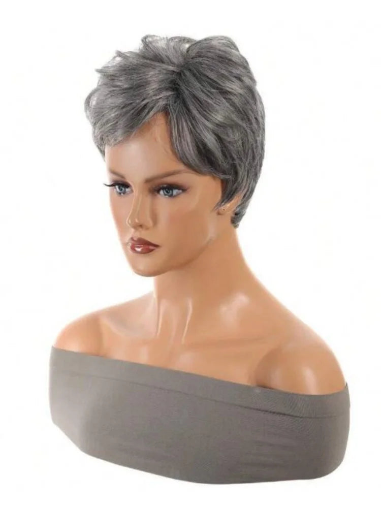 Women Over 60 Short Hair Short Gray Wigs