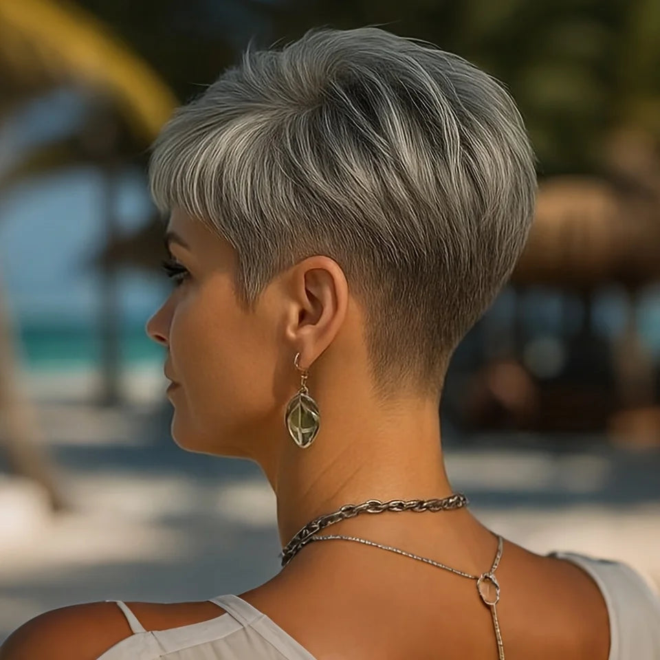 Short Gray Human Hair Wig