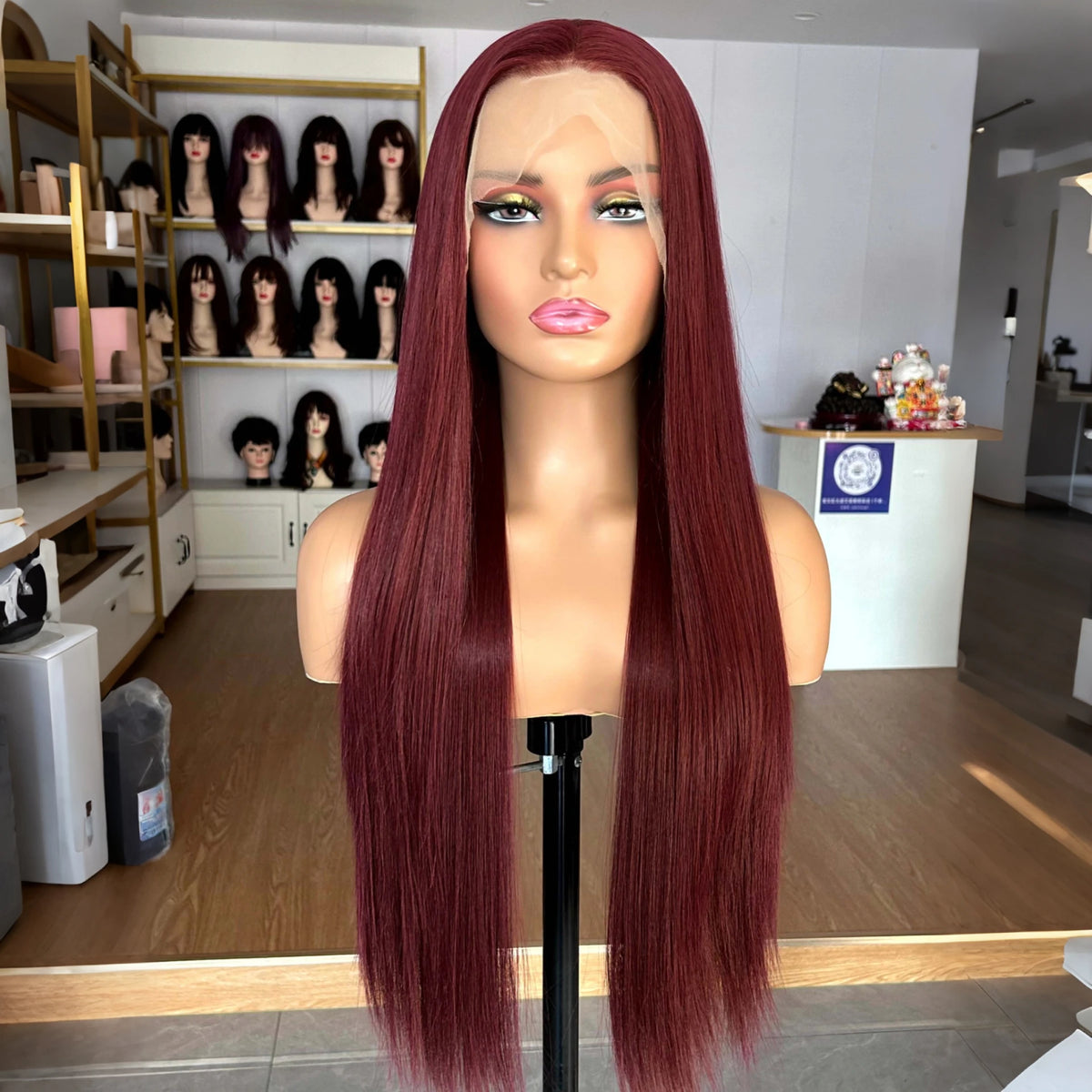 Burgundy Long Silky Straight Wig