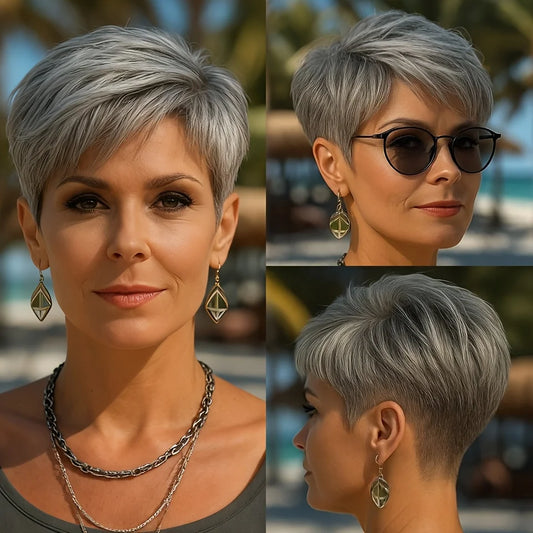Short Gray Human Hair Wig