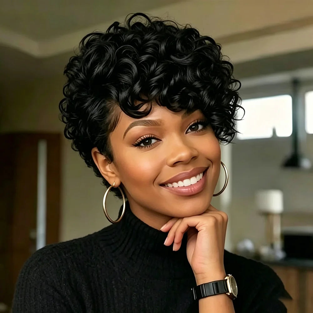 Short Curly Natural Color Pixie