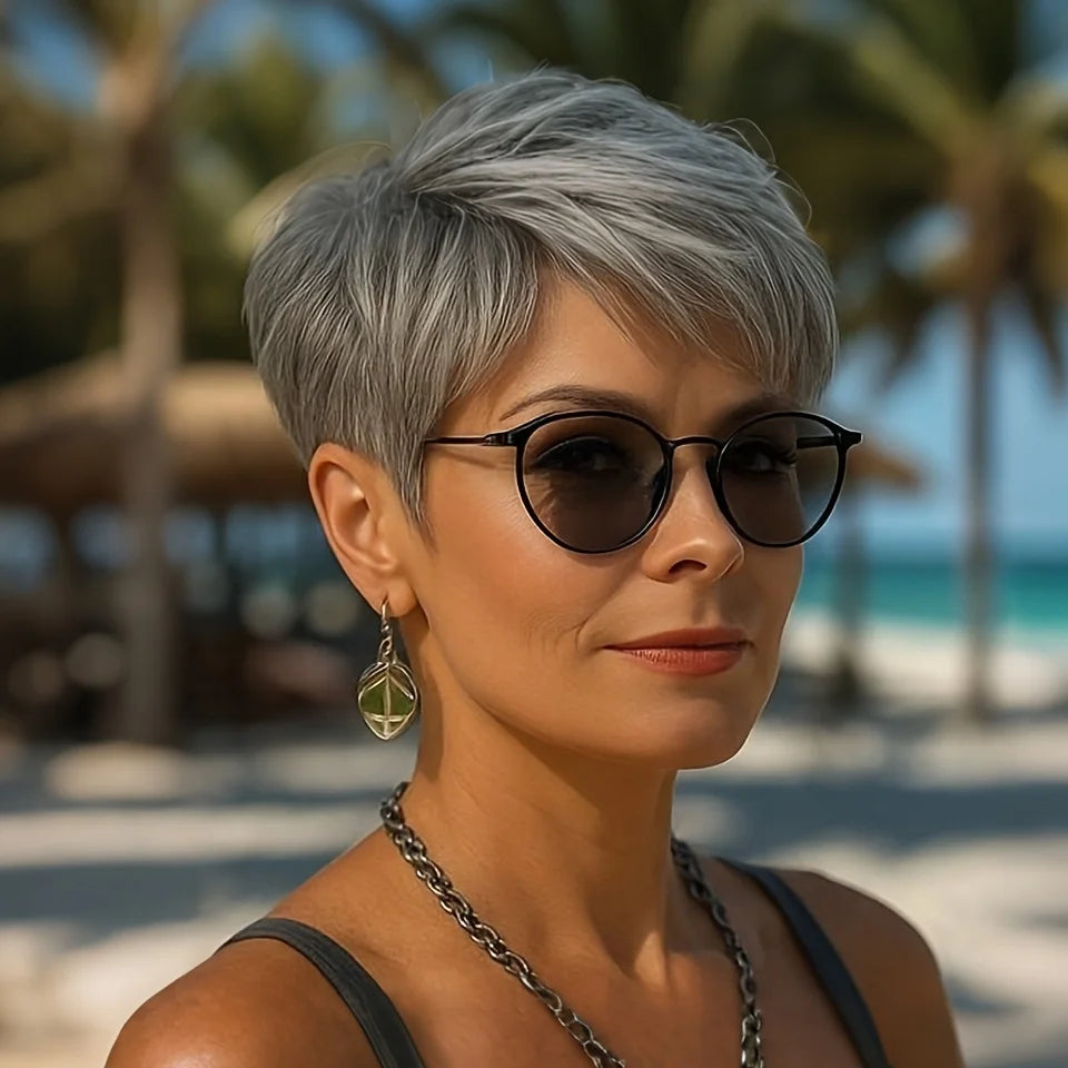 Short Gray Human Hair Wig