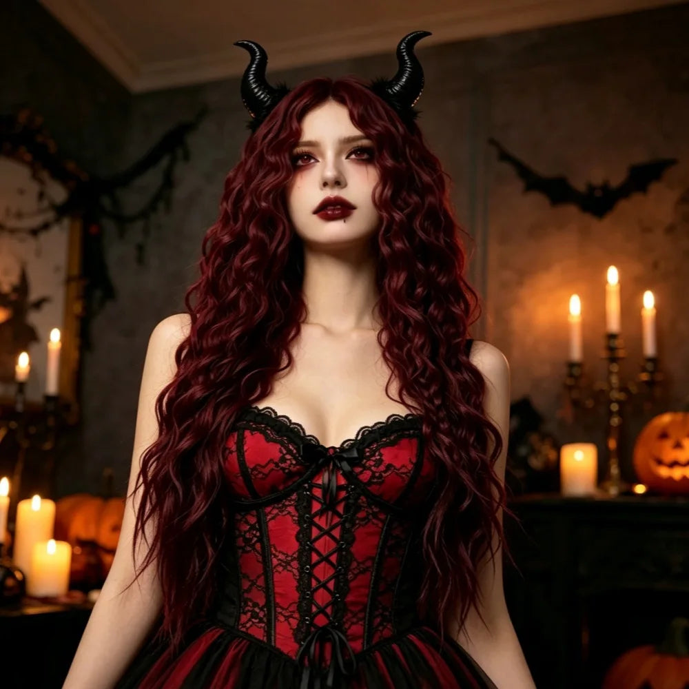 Burgundy Long Curly