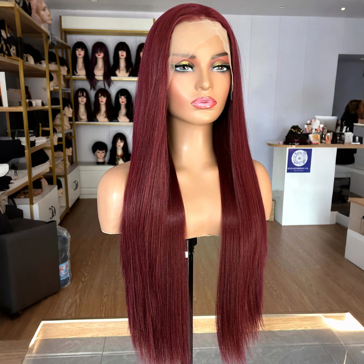 Burgundy Long Silky Straight Wig