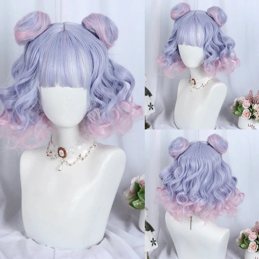 Ombre Blue Pink Short Wigs